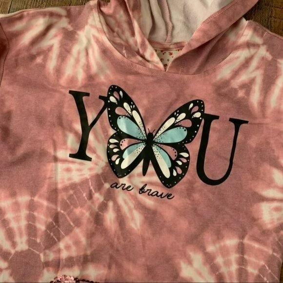 Belle du jour girls pink tie dye sequin butterfly long sleeve hoodie dress - M - Picture 9 of 9